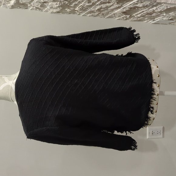 T Tahari Black Fringe Knit Sweater Cardigan - Picture 4 of 7